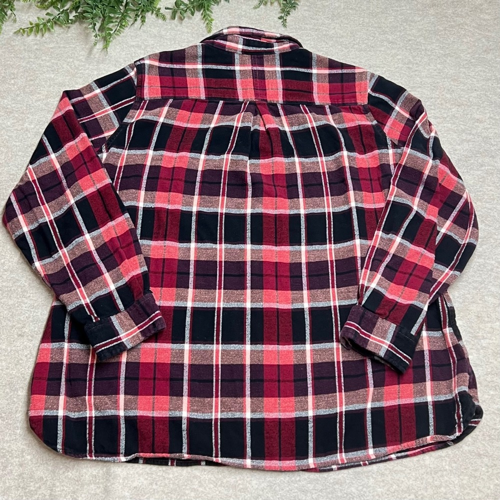 Gorpcore Woolrich Red Black Plaid Flannel Button Down Shirt Cotton Womens XXL B1 - Picture 5 of 7